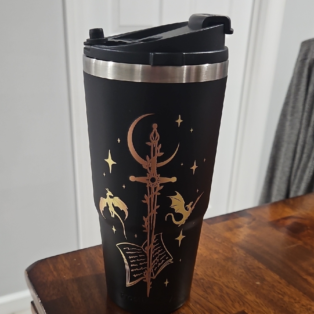 Black Tumbler with Gold Fantasy Design